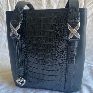 Croc embossed leather bucket purse